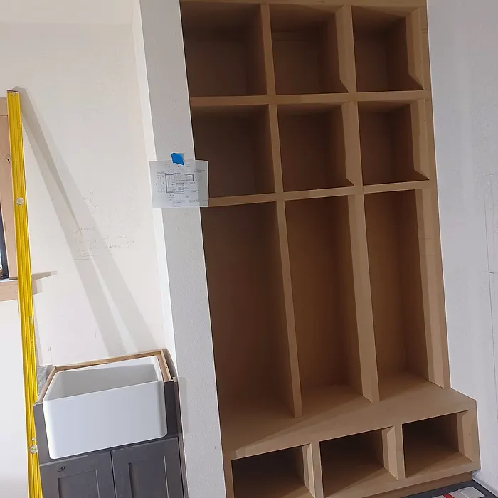 Mudroom cubbies with a built-in bench