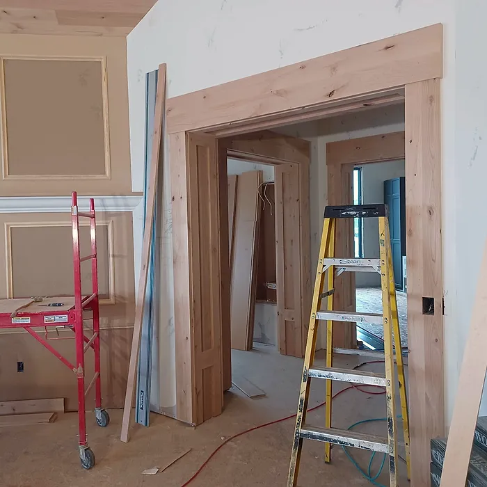 Raised-panel wall paneling and cased openings